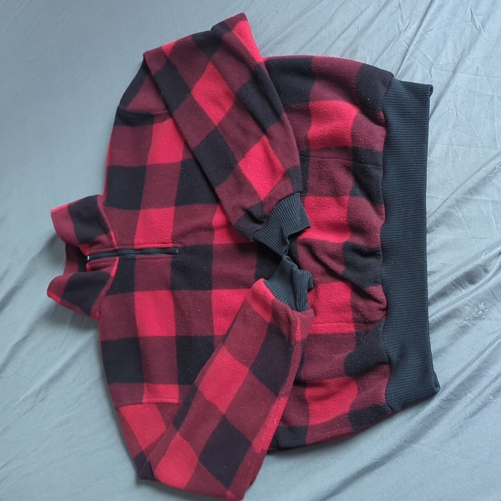 Vintage Men's Large Woodland Checkered Quarter Zip Sweater With Pockets